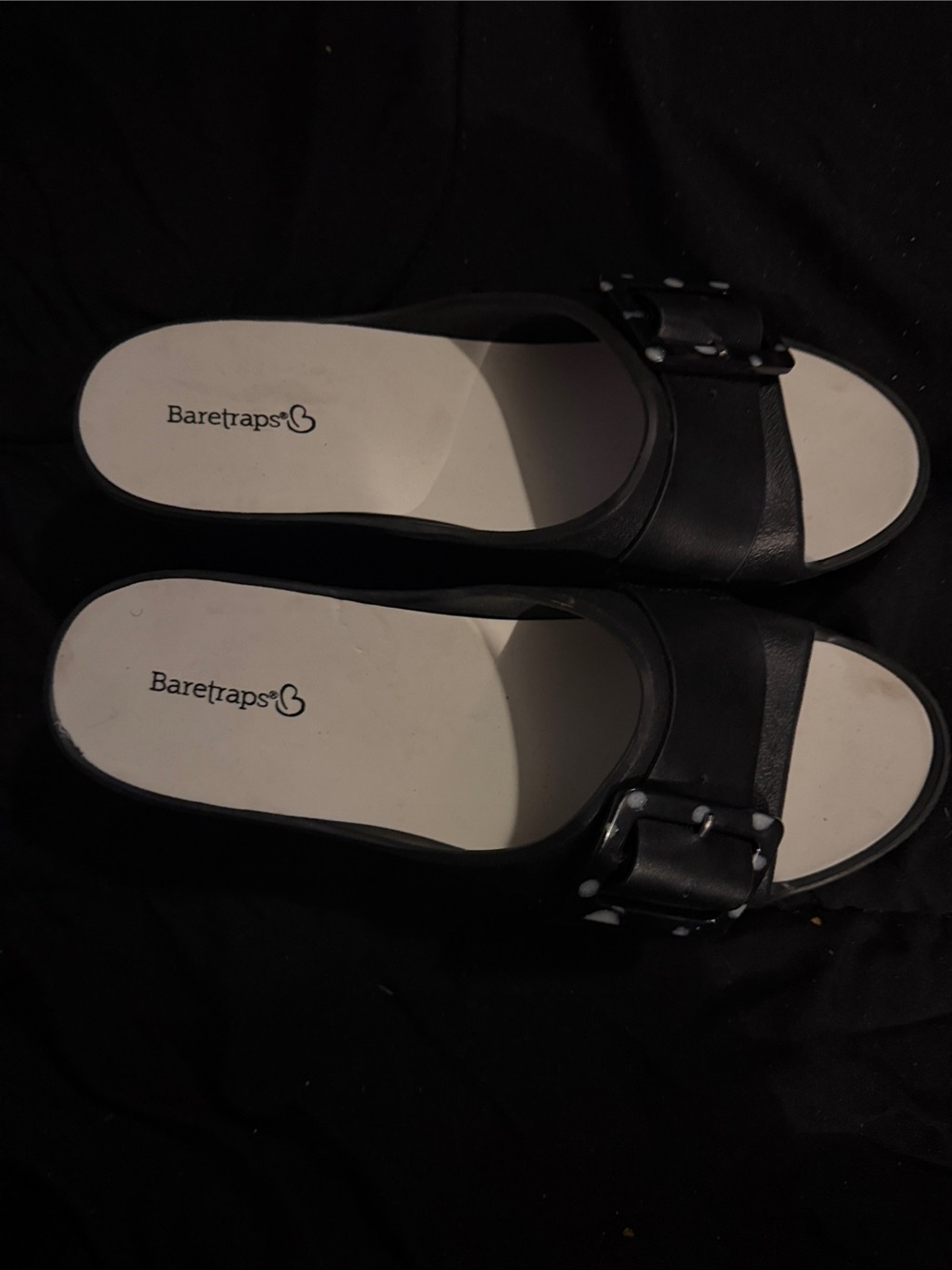 BareTraps Black Slip-On Sandals with Buckle Detail